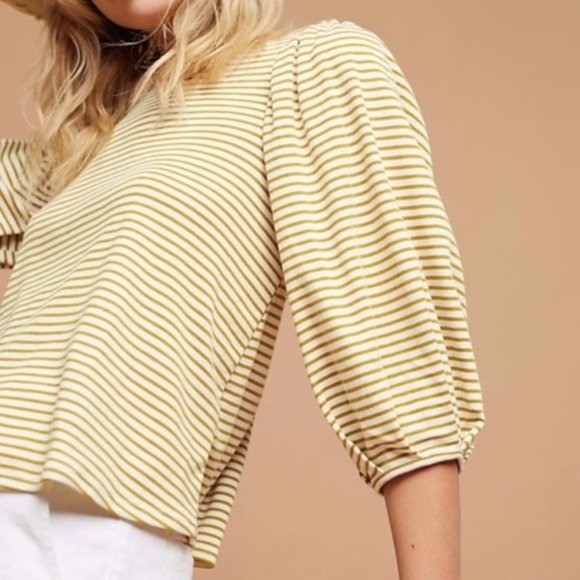 Eri + Ali Anthro Mustard White Striped Blouse - Picture 2 of 14